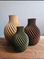 Spiraal vazen set van 3 beige, bruin, olijfgroen 3D vaas, Ophalen of Verzenden, Nieuw, Overige kleuren, Minder dan 50 cm