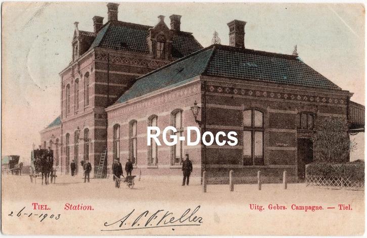 Ansichtkaart - Briefkaart Trein Station Tiel 1903, Verzamelen, Ansichtkaarten | Nederland, Gelopen, Gelderland, Voor 1920, Ophalen of Verzenden