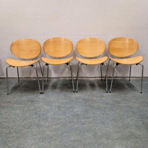 Set van 4 vintage stoelen  plywood stoelen met buizenframe, Huis en Inrichting, Stoelen, Gebruikt, Vier, Hout, Metaal, Overige kleuren