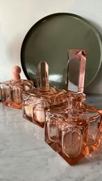 Rose Glas Kaptafel set, parfum, cottonbowl, cologne, Antiek en Kunst, Antiek | Glas en Kristal, Ophalen of Verzenden