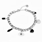 Stalen Dames Cubaanse Armband - Turkse oog - Zwarte Stenen, Staal, Birgitta-Gracht 33, 6465 EL Kerkrade, Nederland, Verzenden