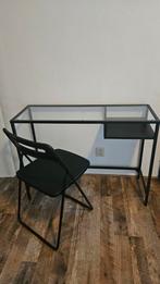 Glazen bureau/ make- up tafel/ salontafel met zwart frame, Ophalen, 100 tot 150 cm, Zo goed als nieuw, 25 tot 50 cm