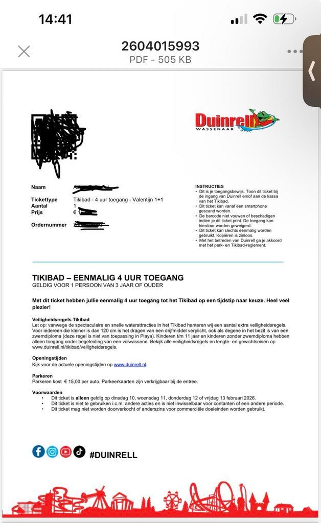 Duinrell Tikibad tickets 4 uur toegang laatste ticket op=op, Tickets en Kaartjes, Concerten | Nederlandstalig, Drie personen of meer