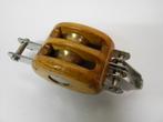 Houten Blok / Katrol, dubbelschijfs, 12 mm, 2 stuks, Ophalen of Verzenden, Gebruikt, Lijn of Blok
