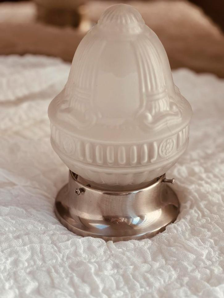 Vintage plafondlamp Art Deco Revival, Huis en Inrichting, Lampen | Plafondlampen, Gebruikt, Glas, Metaal, Ophalen of Verzenden