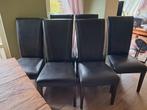 Stoelen donkerbruin leer (6 stuks), Huis en Inrichting, Ophalen, Gebruikt, Bruin, Leer