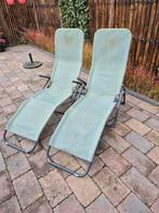 Twee verstelbare ligstoelen, Tuin en Terras, Ligbedden, Ophalen of Verzenden, Gebruikt, Metaal, Verstelbaar