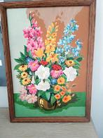 vintage fleurig schilderij met houten kader, Ophalen of Verzenden, Zo goed als nieuw