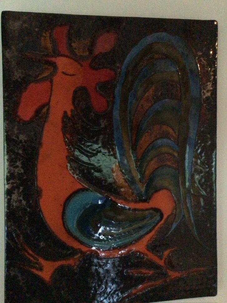 Keramiek haan, keramisch decoratie wandplaat, kunst, Huis en Inrichting, Woonaccessoires | Wanddecoraties, Gebruikt, Ophalen