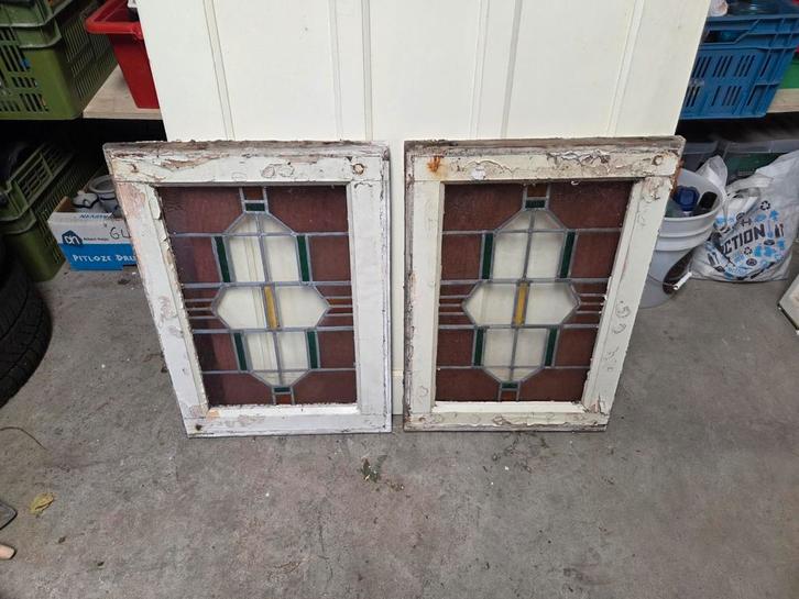 2 Klassieke Glas in Lood Ramen, Antiek en Kunst, Antiek | Glas en Kristal, Ophalen of Verzenden