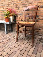 Antieke Stoel met Riet Zitting Bruin Hout Decoratief Zitplaa, Ophalen