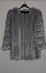 Fake fur nep bont jas mantel met lederlook stukken maat s/m, Ophalen, Zo goed als nieuw, Maat 38/40 (M), Zwart