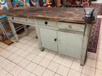 Stoere oude houten werkbank ladenkast 226cm breed, Ophalen, Gebruikt, 25 tot 50 cm, Minder dan 100 cm