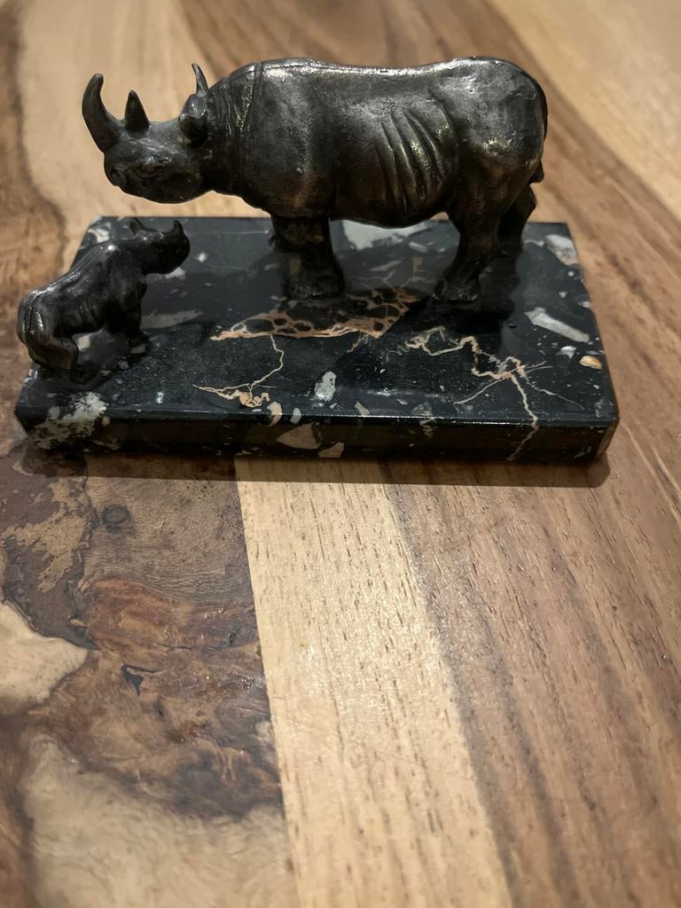 Zwarte Neushoorn met Jong - WWF Verzilverde Serie, Ophalen of Verzenden