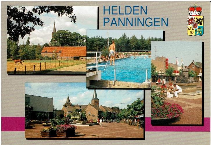 Ansichtkaart Helden - Panningen, kerk, zwembad, centrum, Verzamelen, Ansichtkaarten | Nederland, Ongelopen, Noord-Brabant, 1980 tot heden