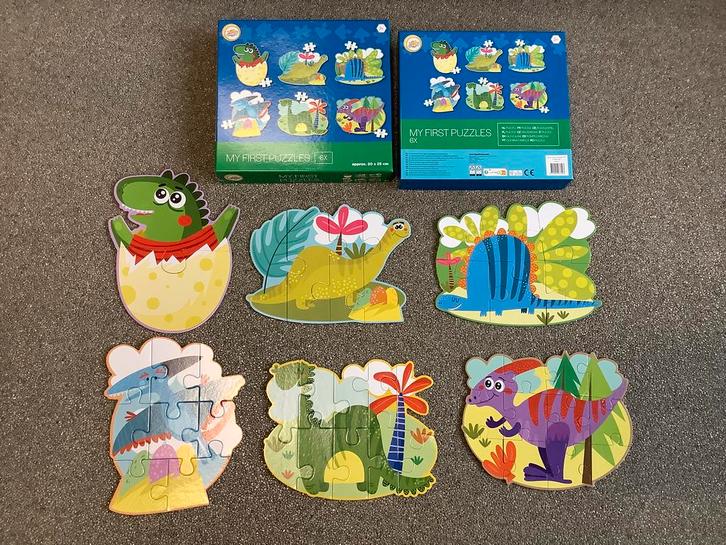 Peuter 6x Puzzel vrolijke dinosauriërs oog-hand motoriek, Kinderen en Baby's, Speelgoed | Kinderpuzzels, Zo goed als nieuw, 6 maanden tot 2 jaar