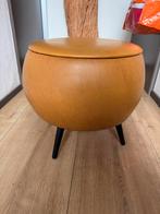 Vintage Poef met Opbergruimte, Minder dan 50 cm, Gebruikt, Rond, Leer