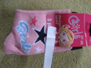 3 paar leuke girls design socks sokken maat 27 - 30. Nieuw! 