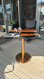 Terras tafel 70x70cm messing voet & massief houten blad, Huis en Inrichting, Ophalen of Verzenden, Gebruikt