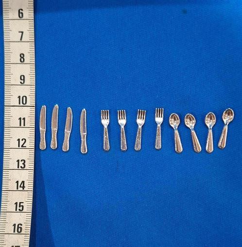 Bestek zilver of goudkleur metaal parelrand poppenhuis 1:12, Verzamelen, Poppenhuizen en Toebehoren, Nieuw, Poppenhuis, Ophalen of Verzenden