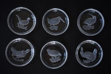 glas Set 6x Val St. Lambert onderzetter wildvogel geëtst beschikbaar voor biedingen