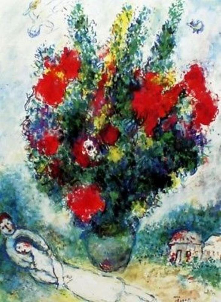 Marc Chagall(1887)Kleur Zink Ets "De Bloemenstruik " Gen Ges, Antiek en Kunst, Kunst | Etsen en Gravures, Ophalen of Verzenden