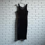 Vintage Jurk Maat L Zwart Maxi Velours Split Goth, Kleding | Dames, Verzenden, Zwart, Maat 42/44 (L), Zo goed als nieuw