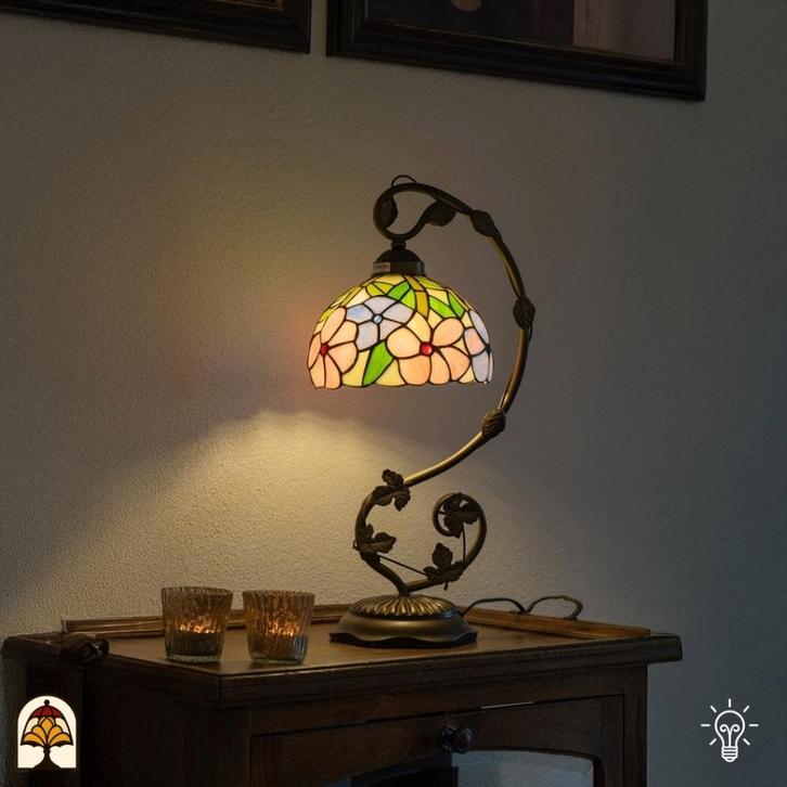 Tiffany lamp Fiora - 20 cm, Huis en Inrichting, Lampen | Tafellampen, Nieuw, Minder dan 50 cm, Glas, Ophalen of Verzenden