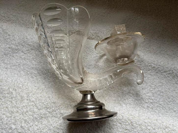 Antieke Glazen Sigarenbeker met Verzilverde Voet, Antiek en Kunst, Antiek | Glas en Kristal, Ophalen of Verzenden