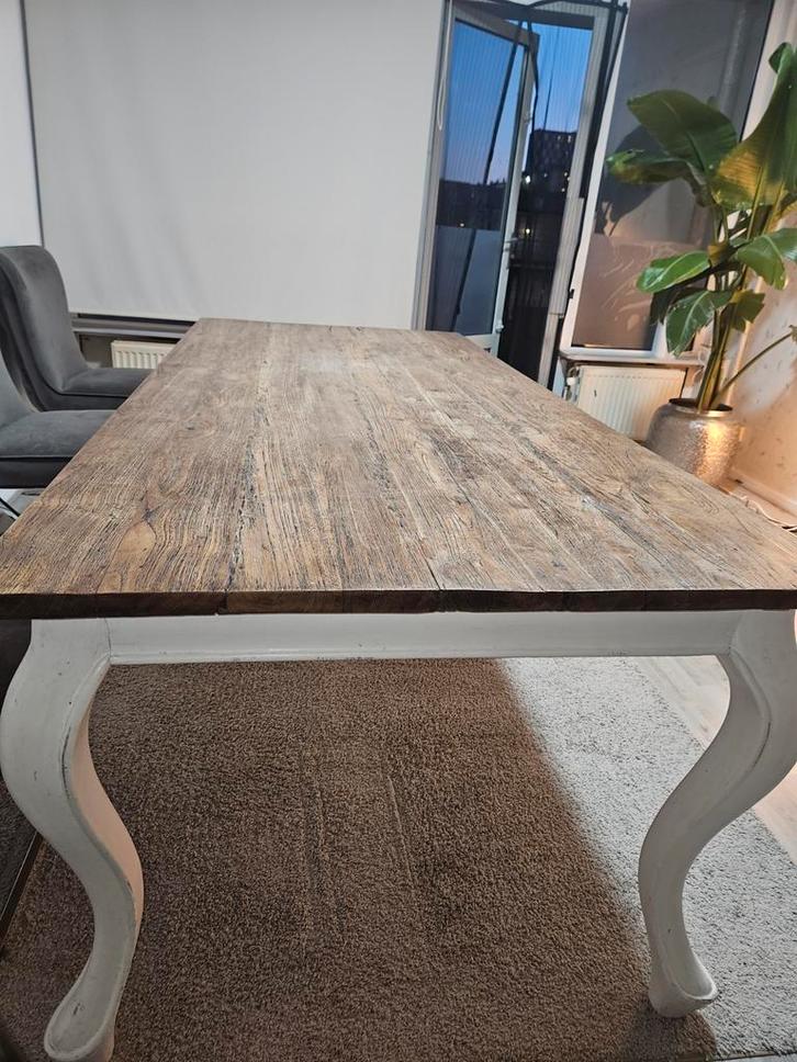 Eikenhout  eettafel – 5/6 personen – brocante stijl, Huis en Inrichting, Tafels | Eettafels, Gebruikt, 50 tot 100 cm, 200 cm of meer