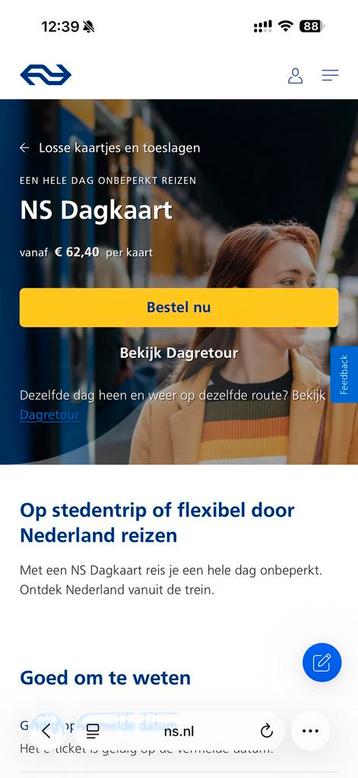 NS Dagkaart(E-ticket) - gehele dag reizen! beschikbaar voor biedingen