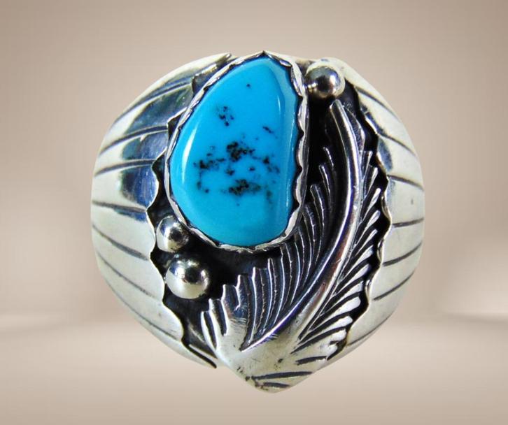 Grote NAVAJO zilver turquoise prayer fan ring M22/22,5!, Sieraden, Tassen en Uiterlijk, Ringen, Zo goed als nieuw, Dame of Heer