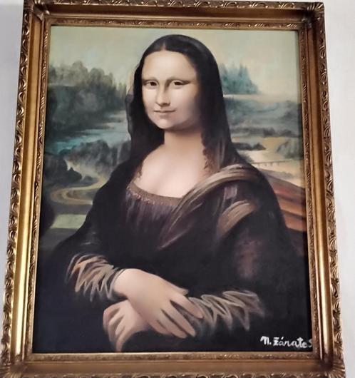 Origineel Schilderij Uniek Rep Mona Lisa Davinci Gesigneerd, Antiek en Kunst, Kunst | Schilderijen | Klassiek, Ophalen of Verzenden
