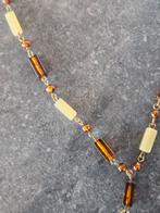 Vintage halsketting ketting amberkleurig celluloid design, Met hanger, Kunststof, Gebruikt, Bruin