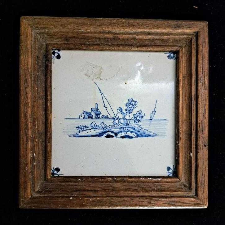 Delfts Blauwe Tegels in Houten Lijst, Antiek en Kunst, Antiek | Wandborden en Tegels, Ophalen of Verzenden