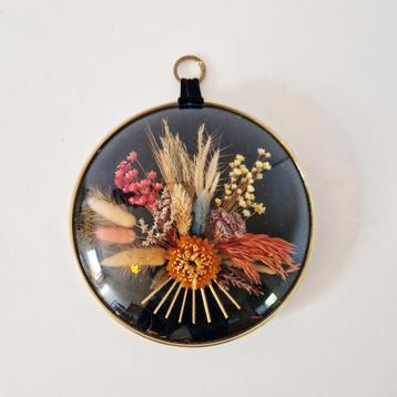vintage bolglas droogbloemen lijstje schilderij bloemen  beschikbaar voor biedingen
