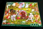 Falcon puzzel 1000 stukjes Puppies in the Garden Debbie Cook, Ophalen of Verzenden, 500 t/m 1500 stukjes, Zo goed als nieuw, Legpuzzel