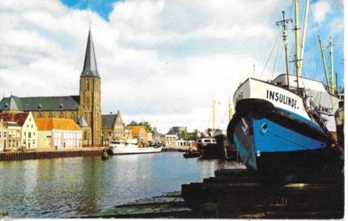 HARLINGEN Zuiderhaven scheepvaart kustvaart kerk kustvaarder, Verzamelen, Ansichtkaarten | Nederland, Gelopen, Friesland, 1960 tot 1980