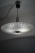 vintage '60/'50 groot glas schaal hanglamp chroom metaal w, Huis en Inrichting, Lampen | Plafondlampen, Ophalen, Gebruikt, Metaal