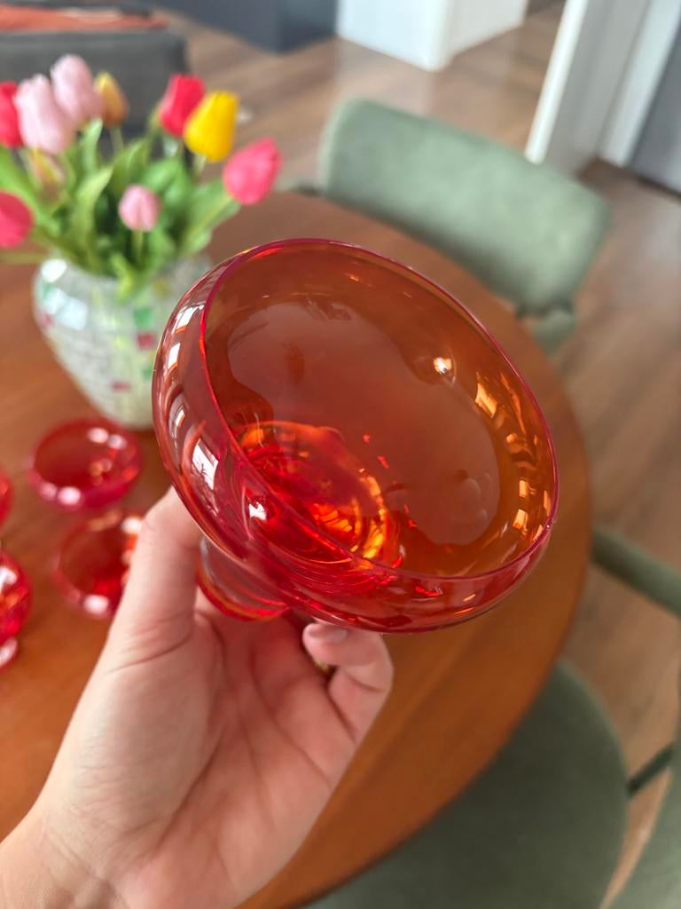 Set van 5 Vintage IKEA Cocktail Glazen Rood Oranje, Ophalen of Verzenden, Gebruikt, Rond, Glas