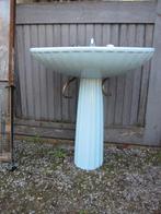 Blauwe vintage wastafel op zuil, handdoekstang en planchet, Antiek en Kunst, Ophalen
