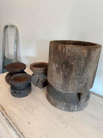 Houten Vijzel & Kandelaars - Landelijke Stijl beschikbaar voor biedingen
