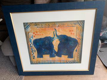 Schilderij olifanten in houten lijst ontspiegeld glas beschikbaar voor biedingen