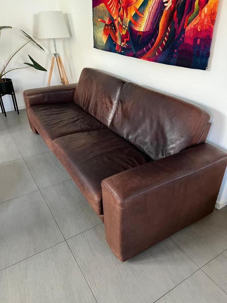 Vintage leren 3-zitsbank, Huis en Inrichting, Banken | Sofa's en Chaises Longues, Gebruikt, Driepersoons, 200 tot 250 cm, 75 tot 100 cm