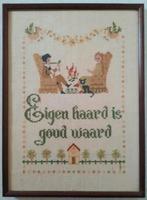 Zeer mooi merklap/gezegde in mahonie houten lijstje, Ophalen of Verzenden