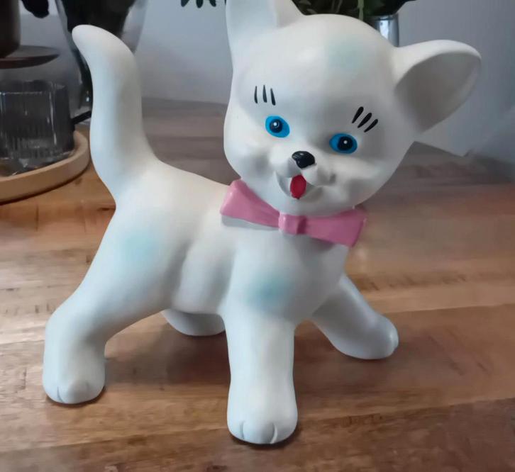 Vintage aardewerk Witte Kat met Strik waarschijnlijk Oosters, Antiek en Kunst, Curiosa en Brocante, Ophalen