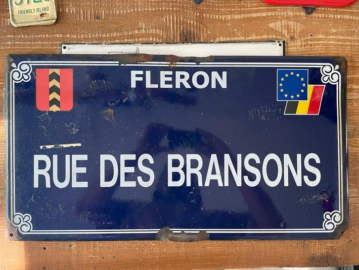 Emaille Straatnaambord Fleron - Rue des Bransons België, Antiek en Kunst, Antiek | Emaille, Ophalen of Verzenden