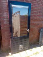 Hardhouten achterdeur 88x211cm hoog dubbelglas+katteluik, Ophalen, 80 tot 100 cm, 200 tot 215 cm, Glas