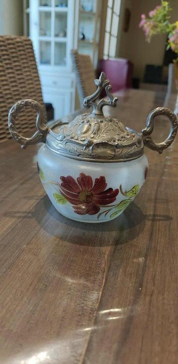 koekjestrommel Frans 1910 glas + metaal beschikbaar voor biedingen