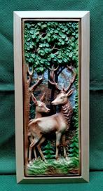 Vintage schilderij hert en ree kerst, Ophalen of Verzenden, Zo goed als nieuw